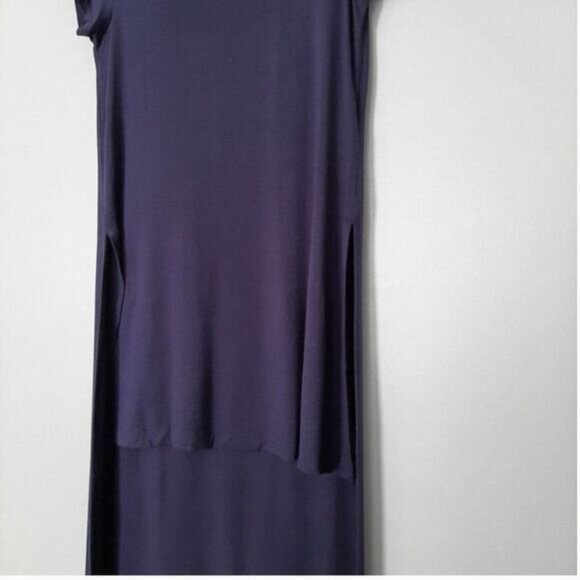 BEBE Long Hi-Low Hem T-shirt Tunic Top Short Sleeve Blue Sz XS - Picture 4 of 9